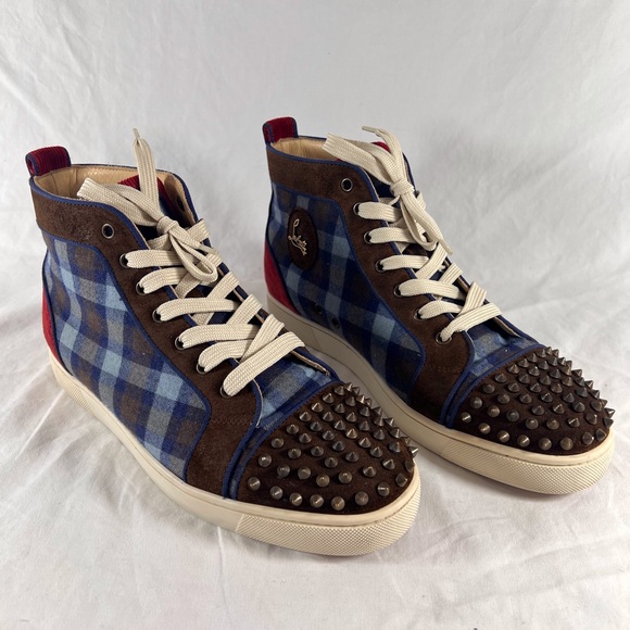 CHRISTIAN LOUBOUTIN Multicolor Blue Spikes Flat Crosta High Top Sneakers 43-10US - Picture 5 of 17